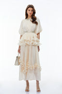Tanaquil Cream Round Neck Ruffled Maxi Dress