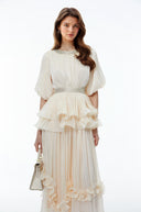 Tanaquil Cream Round Neck Ruffled Maxi Dress