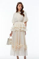 Tanaquil Cream Round Neck Ruffled Maxi Dress