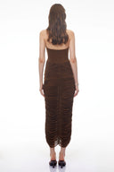 Loviisa Chocolate Brown Halterneck Ruched Midi Dress