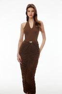 Loviisa Chocolate Brown Halterneck Ruched Midi Dress