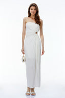 Murren White Off Shoulder Ruched Maxi Dress