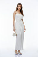 Murren White Off Shoulder Ruched Maxi Dress