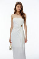 Murren White Off Shoulder Ruched Maxi Dress