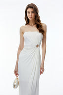 Murren White Off Shoulder Ruched Maxi Dress