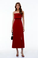 Ragusa Red Draped Maxi Dress with Front Slit