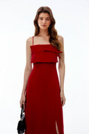 Ragusa Red Draped Maxi Dress with Front Slit