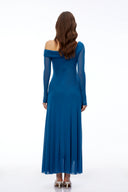 Queyras Teal Blue Off Shoulder Long Sleeves Maxi Dress