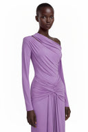 Cortina Purple Long Sleeve One Shoulder Ruched Maxi Dress