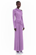Cortina Purple Long Sleeve One Shoulder Ruched Maxi Dress