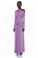 Cortina Purple Long Sleeve One Shoulder Ruched Maxi Dress