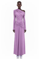 Cortina Purple Long Sleeve One Shoulder Ruched Maxi Dress