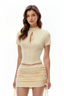 Mirabella Yellow Turtleneck Lace Top & Skirt Set