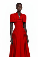 Arabella Red Shawl Detail Shirred Midi Dress