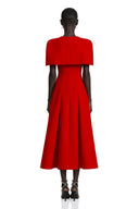 Arabella Red Shawl Detail Shirred Midi Dress