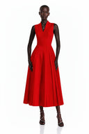 Arabella Red Shawl Detail Shirred Midi Dress