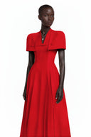 Arabella Red Shawl Detail Shirred Midi Dress