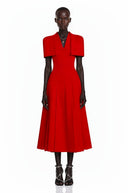 Arabella Red Shawl Detail Shirred Midi Dress