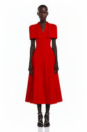 Arabella Red Shawl Detail Shirred Midi Dress