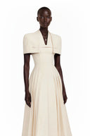 Arabella Neutral Shawl Detail Shirred Midi Dress