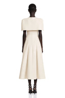Arabella Neutral Shawl Detail Shirred Midi Dress