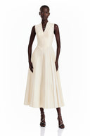 Arabella Neutral Shawl Detail Shirred Midi Dress