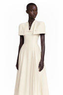 Arabella Neutral Shawl Detail Shirred Midi Dress