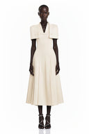 Arabella Neutral Shawl Detail Shirred Midi Dress