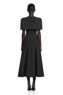 Arabella Black Shawl Detail Shirred Midi Dress
