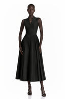 Arabella Black Shawl Detail Shirred Midi Dress
