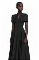 Arabella Black Shawl Detail Shirred Midi Dress
