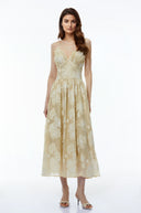 Riviera Neutral Sweetheart Neckline Floral Print Maxi Dress