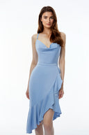 Elodie Dusty Blue Asymmetrical Midi Dress