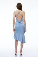 Elodie Dusty Blue Asymmetrical Midi Dress