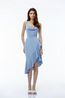 Elodie Dusty Blue Asymmetrical Midi Dress