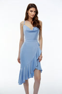 Elodie Dusty Blue Asymmetrical Midi Dress