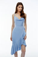 Elodie Dusty Blue Asymmetrical Midi Dress