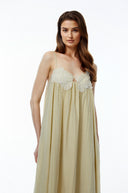 Capri Neutral Ruched Maxi Dress with 3D Florals