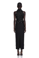 Marceline Black Sleeveless Maxi Dress with 3D Petals