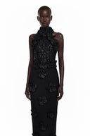 Marceline Black Sleeveless Maxi Dress with 3D Petals