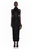 Marceline Black Sleeveless Maxi Dress with 3D Petals
