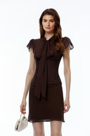 Felicia Chocolate Brown Ruffled Tulle Top & Skirt Set