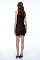 Selene Chocolate Brown Fringed Bandage Mini Dress