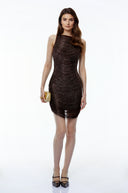 Selene Chocolate Brown Fringed Bandage Mini Dress