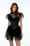 Sienna Black Lace Ruffled Mini Dress