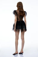 Sienna Black Lace Ruffled Mini Dress
