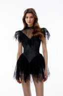 Sienna Black Lace Ruffled Mini Dress
