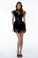 Sienna Black Lace Ruffled Mini Dress