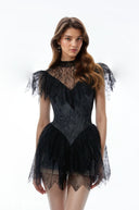 Sienna Black Lace Ruffled Mini Dress