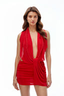 Arabella Red Halterneck Backless Mini Dress